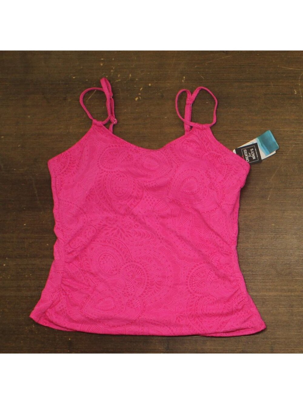 Swim Solutions Paisley-Print Tunnel Tankini Swim Top Paisley Jaquard Pink 16